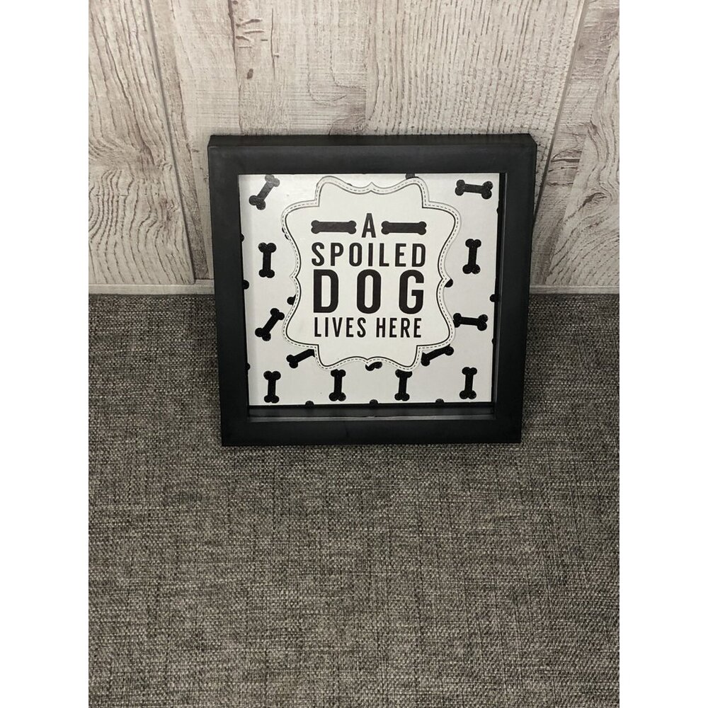 A Spoiled Dog Lives Here Black White Shadow Box Wall Hanging Pet Decor 7"x7"